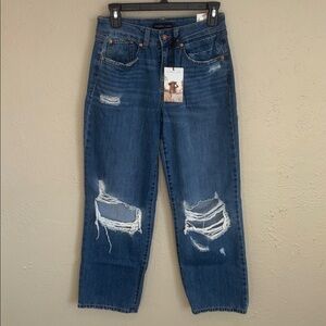 Sincerely Jules High Rise 90’s Wide Leg Ripped Out Knee Ankle Crop Jean